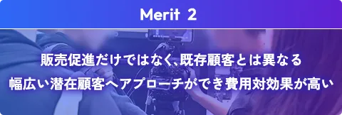 販売促進だけではなく、既存顧客とは異なる幅広い潜在顧客へアプローチができ費用対効果が高い